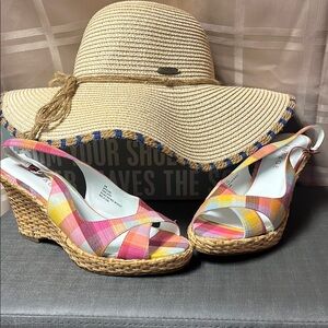 Rampage Barcelona Plaid Slingback Wedge Espadrille Size 9.5